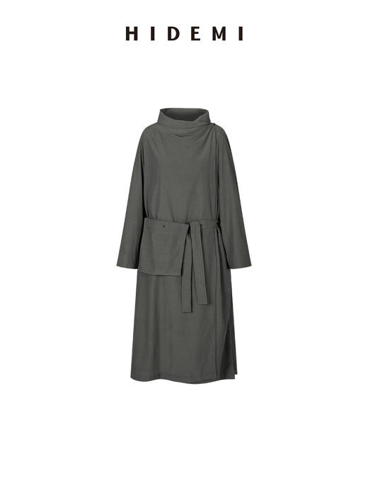 HIDEMI 极简设计感堆叠门襟可拆卸腰包多穿式宽肩廓形长款风衣 赭石红/雾霾蓝灰 商品图13