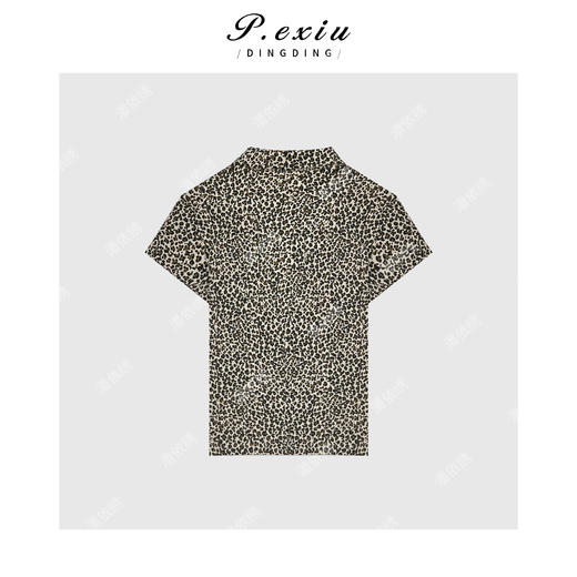 03-5潘依绣丁丁宠粉PanYiXiu/潘依绣复古小众设计感豹纹系扣翻领短袖T恤 W-62186 商品图2