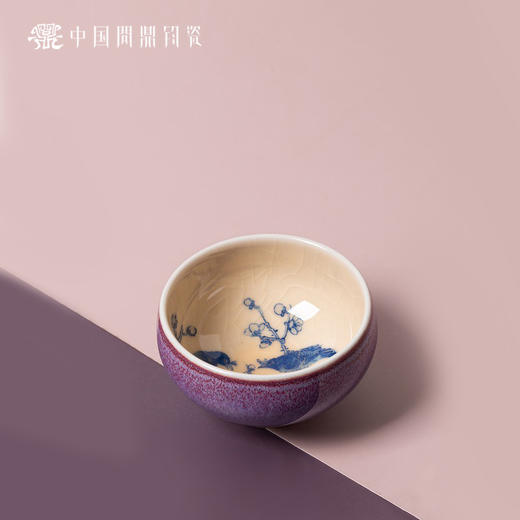 问鼎钧瓷鹅黄青花平口杯（莺声燕语）单杯（缺货） 商品图0