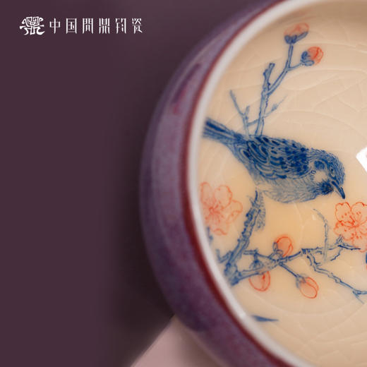 问鼎钧瓷鹅黄青花平口杯（喜上梅枝）单杯（缺货） 商品图2