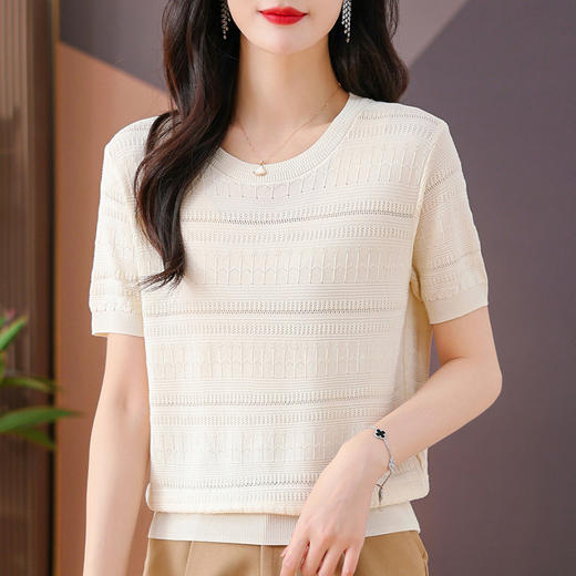 冰丝短袖t恤，气质镂空上衣针织衫CC-101-90950 商品图2