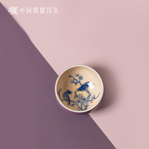 问鼎钧瓷鹅黄青花平口杯（莺声燕语）单杯（缺货） 商品图2