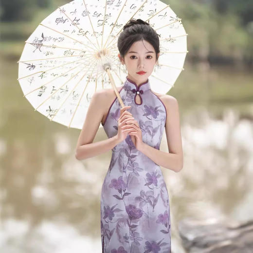 新中式改良旗袍，无袖紫色连衣裙YM3207 商品图3