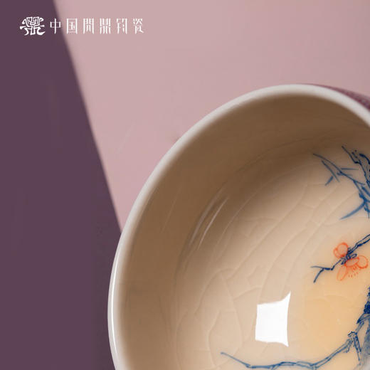 问鼎钧瓷鹅黄青花平口杯（啼鸟报春）单杯（缺货） 商品图3