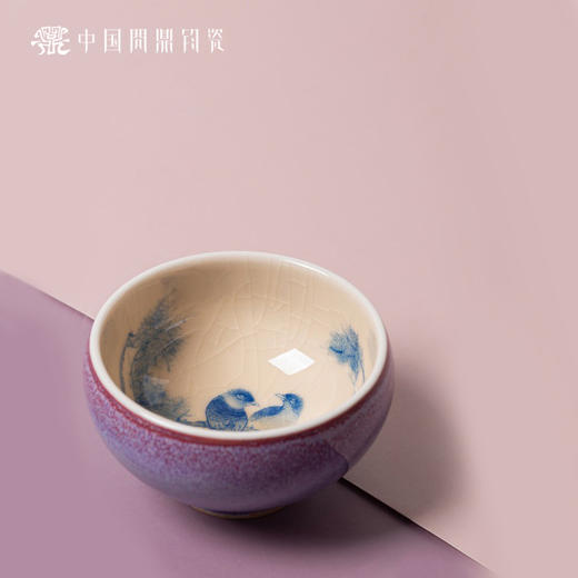 问鼎钧瓷鹅黄青花平口杯（鹣鹣宴语）单杯 商品图0