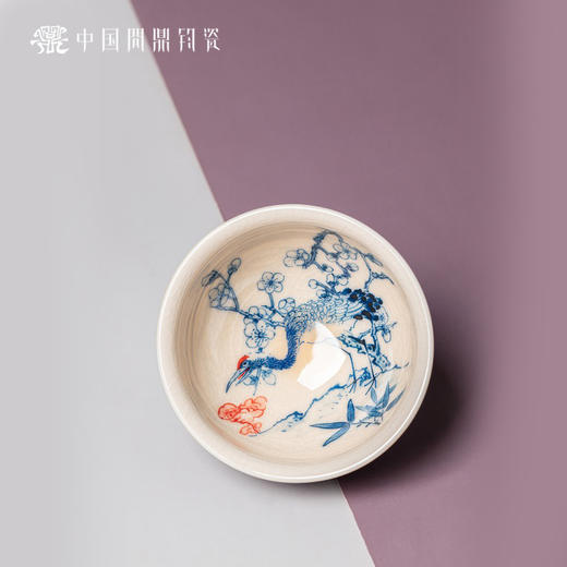 问鼎钧瓷鹅黄青花闲意杯（梅花鹤语） 商品图2