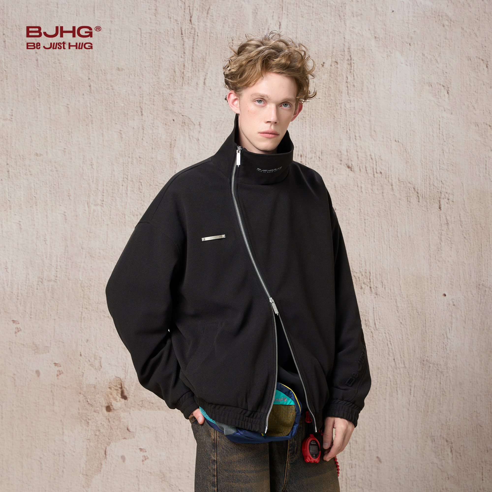 BJHG不计后果美式复古外套男秋季新款潮牌不对称工装休闲雅痞夹克