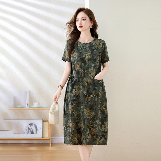 夏装新款时尚优雅宽松休闲气花色质棉麻连衣裙ZYF8973 商品图1