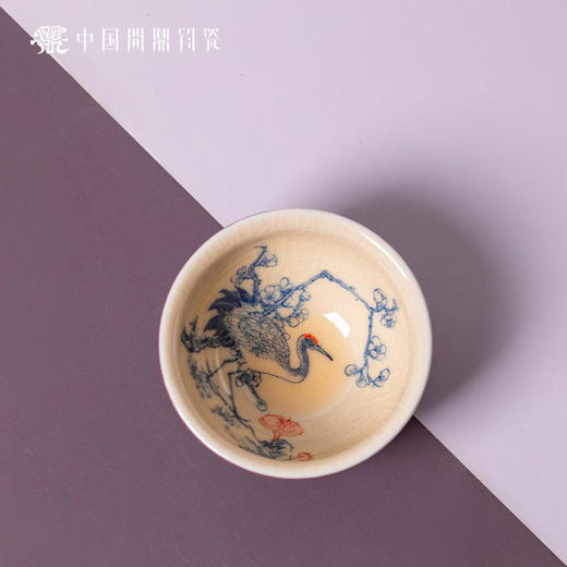 问鼎钧瓷鹅黄青花闲意杯（云中白鹤）单杯 商品图1