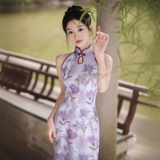新中式改良旗袍，无袖紫色连衣裙YM3207 商品图4