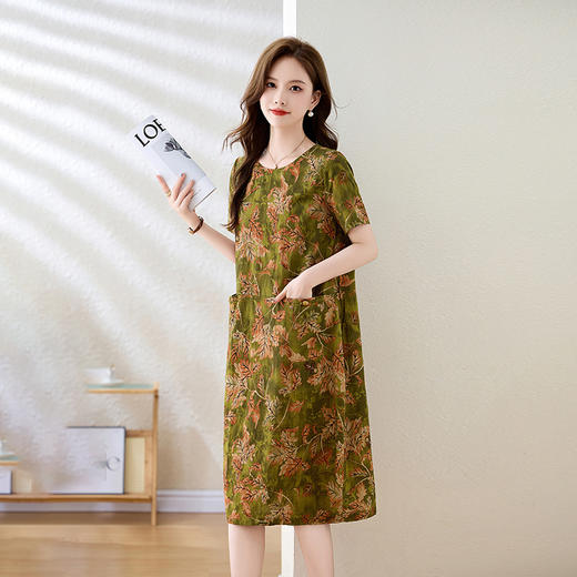 夏装新款时尚优雅宽松休闲气花色质棉麻连衣裙ZYF8973 商品图2