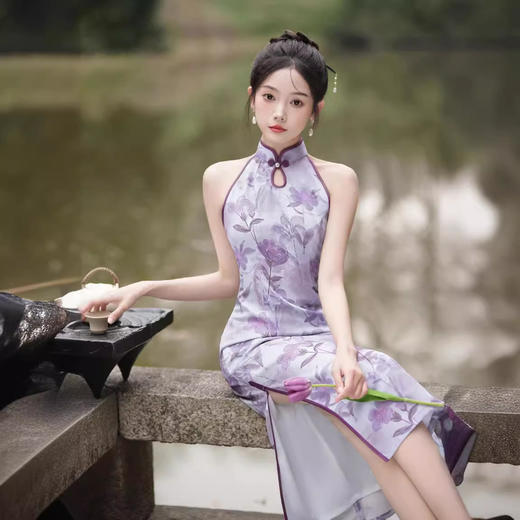 新中式改良旗袍，无袖紫色连衣裙YM3207 商品图1