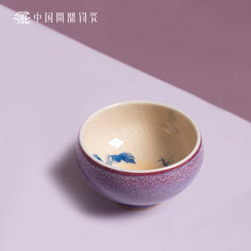 问鼎钧瓷鹅黄青花平口杯（莺啼鸟啭）