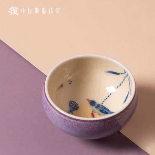 问鼎钧瓷鹅黄青花平口杯（荷塘晓色）（缺货） 商品图0