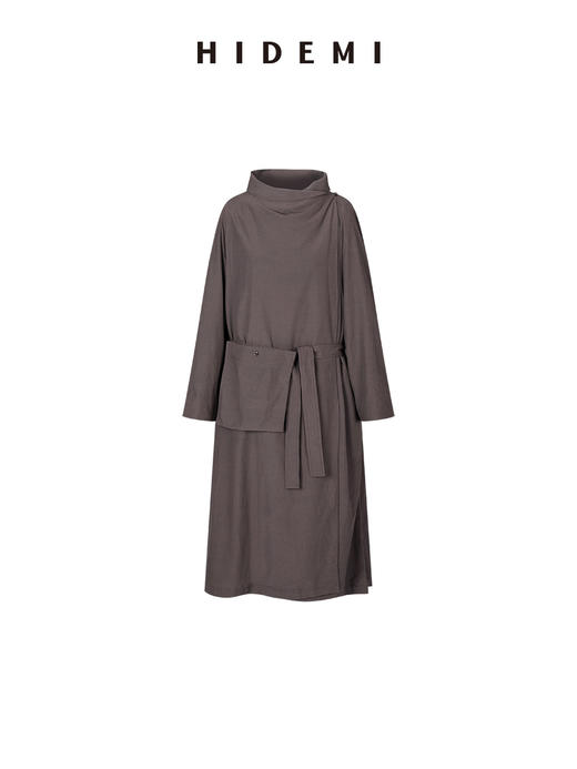HIDEMI 极简设计感堆叠门襟可拆卸腰包多穿式宽肩廓形长款风衣 赭石红/雾霾蓝灰 商品图12