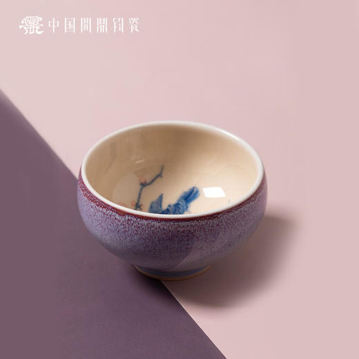 问鼎钧瓷鹅黄青花平口杯（啼鸟报春）单杯（缺货） 商品图0