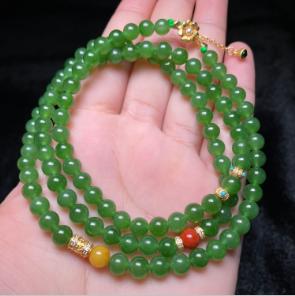 玉美人菲菲HZ#碧玉花扣项链-圆珠约6mm 商品图0