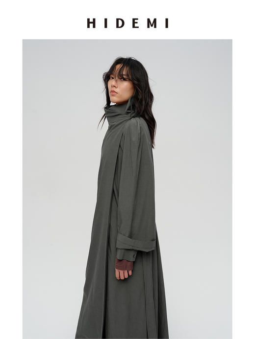 HIDEMI 极简设计感堆叠门襟可拆卸腰包多穿式宽肩廓形长款风衣 赭石红/雾霾蓝灰 商品图11