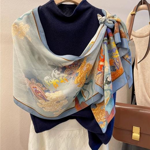 时尚新款长条丝巾女士韩版线条印花仿真丝中长薄款围巾防晒披肩 商品图0