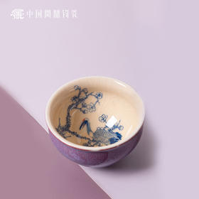 问鼎钧瓷鹅黄青花闲意杯（梅花舞鹤）