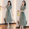 HRWW5239 2024年夏季新款连衣裙腰带拼色韩版时尚气质优雅碎花显瘦中长裙子 商品缩略图1