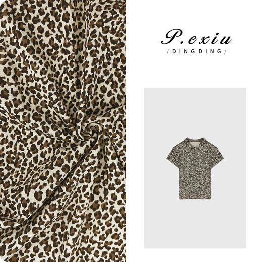 03-5潘依绣丁丁宠粉PanYiXiu/潘依绣复古小众设计感豹纹系扣翻领短袖T恤 W-62186 商品图0