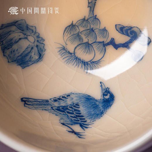 问鼎钧瓷鹅黄青花平口杯（罗含梦鸟）单杯 商品图2