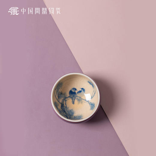 问鼎钧瓷鹅黄青花平口杯（鹣鹣宴语）单杯 商品图1