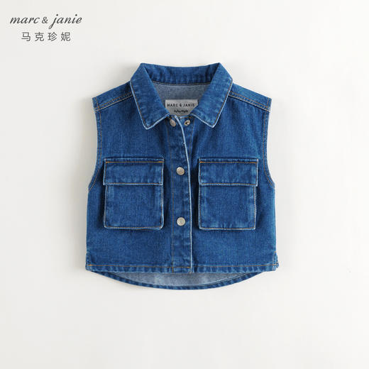 马克珍妮女童立体大口袋牛仔马甲儿童背心上衣2024秋装新款241386 商品图2