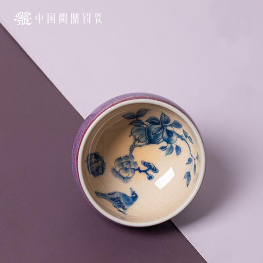 问鼎钧瓷鹅黄青花平口杯（罗含梦鸟）单杯 商品图0