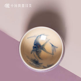 问鼎钧瓷鹅黄青花平口杯（欢浮鱼藻）（缺货）