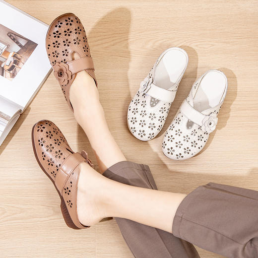 夏季镂空包头拖鞋，妈妈鞋真皮凉拖鞋 MLD2307 商品图1