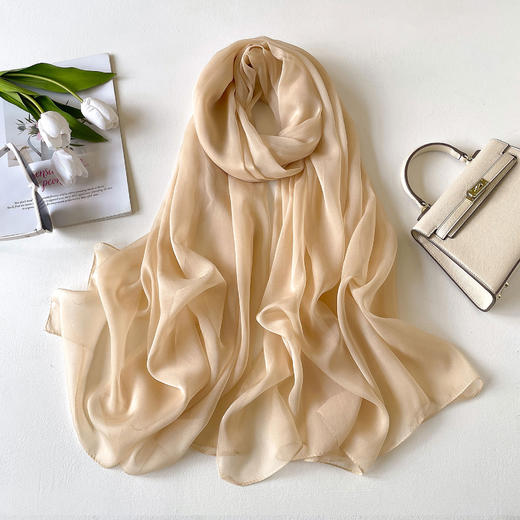 新款纯色百搭优柔纱围巾女 仿真丝韩版丝巾女 夏季防晒披肩仿沙滩巾防晒配饰时尚纱巾方巾 商品图0