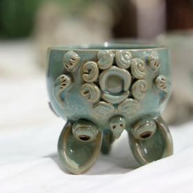 瓦猫手柄杯（青色）