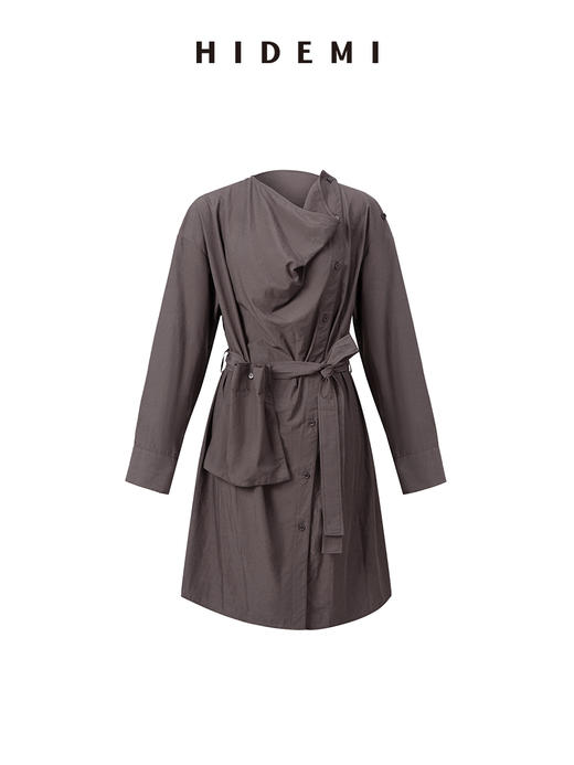 HIDEMI 极简设计感不对称纽扣门襟可拆卸腰包多穿式薄外套中长款上衣 赭石红/雾霾蓝灰 商品图8