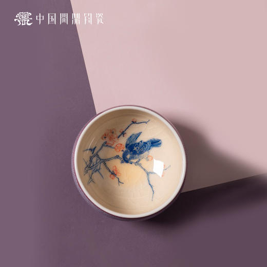 问鼎钧瓷鹅黄青花平口杯（啼鸟报春）单杯（缺货） 商品图4