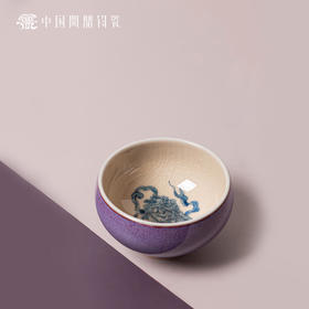 问鼎钧瓷鹅黄青花平口杯（雄狮踏鞠）（缺货）