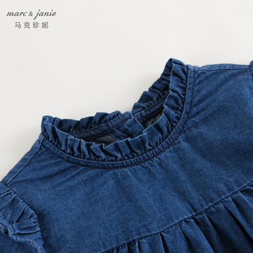 马克珍妮女童木耳边牛仔衬衫儿童纯棉上衣衬衣2024秋装新款241372 商品图4