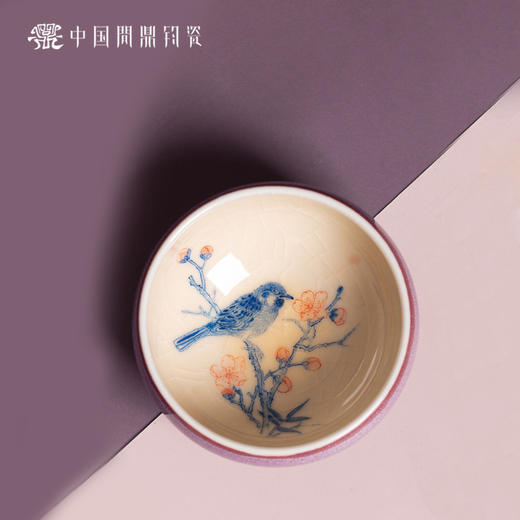 问鼎钧瓷鹅黄青花平口杯（喜上梅枝）单杯（缺货） 商品图1