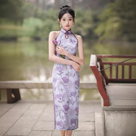 新中式改良旗袍，无袖紫色连衣裙YM3207