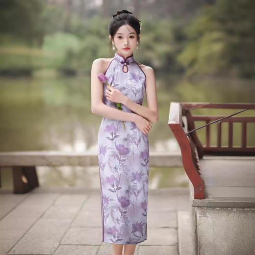 新中式改良旗袍，无袖紫色连衣裙YM3207 商品图0