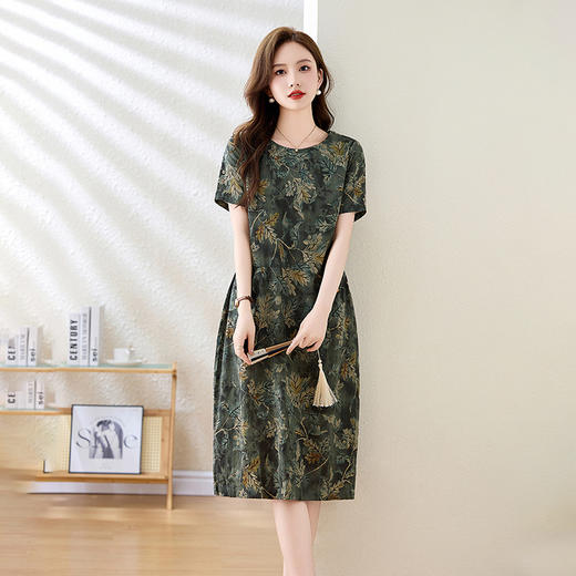 夏装新款时尚优雅宽松休闲气花色质棉麻连衣裙ZYF8973 商品图3