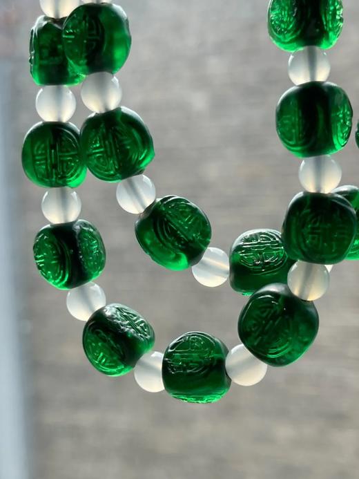 团寿纹翠绿琉璃三面珠項链，顺丰包邮 商品图8