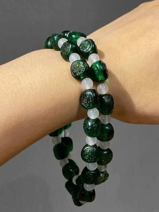 团寿纹翠绿琉璃三面珠項链，顺丰包邮 商品图1