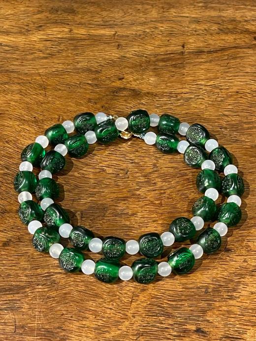 团寿纹翠绿琉璃三面珠項链，顺丰包邮 商品图2