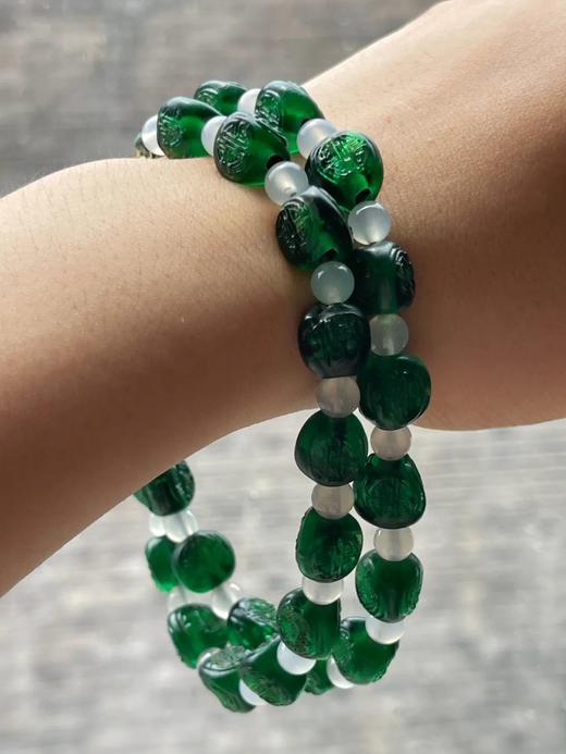 团寿纹翠绿琉璃三面珠項链，顺丰包邮 商品图12