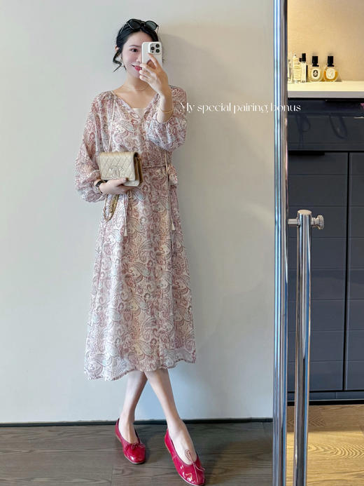 斯里兰卡裙 超美的佩斯利图案及配色印花细节流苏点缀连衣裙 花色 商品图1