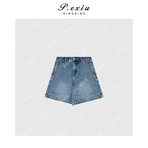 04-3潘依绣丁丁宠粉PanYiXiu/潘依绣夏日美式复古水洗百搭阔腿牛仔短裤 D6398 商品图1
