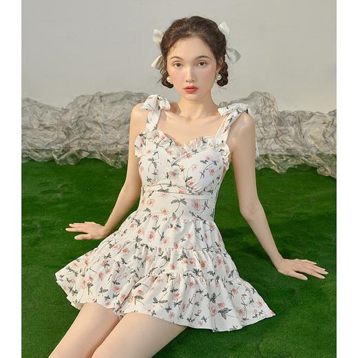 连体泳衣女2023新款性感碎花显瘦裙式泳装小胸聚拢度假温泉游泳衣 商品图2