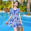 胖MM泳衣 大码显瘦时尚碎花裙式泳装 连体保守妈妈款游泳衣 中年女泳衣 商品缩略图1